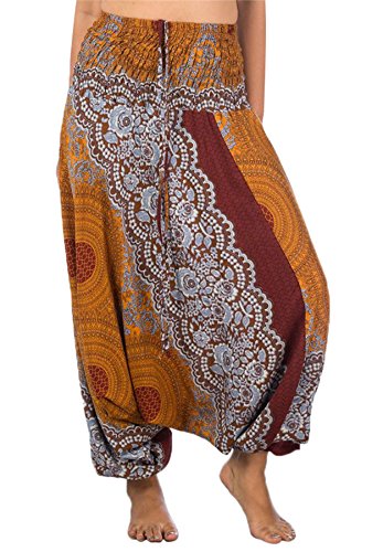 Lofbaz-Jumpsuit-Pantalones-Harem-de-cintura-Ojo-de-la-flor-fruncido-para-Mujeres-0
