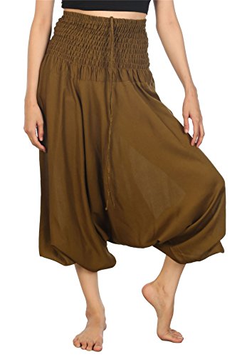 Lofbaz-Jumpsuit-Pantalones-Harem-de-cintura-Slido-fruncido-para-Mujeres-Verde-oscuro-S-0