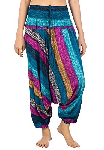 Lofbaz-Jumpsuit-Pantalones-Harem-de-cintura-colores-Smocked-Vistoso-para-Mujeres-Azul-oscuro-M-0