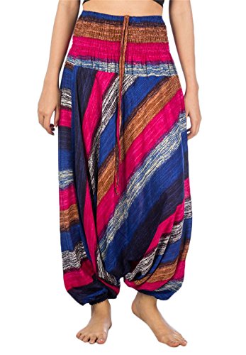 Lofbaz-Jumpsuit-Pantalones-Harem-de-cintura-colores-Smocked-Vistoso-para-Mujeres-Magenta-M-0