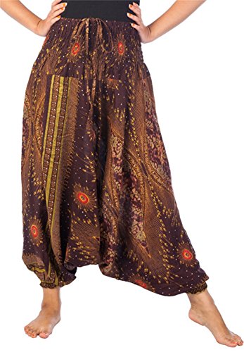 Lofbaz-Jumpsuit-Pantalones-Harem-de-cintura-flor-fruncido-para-Mujeres-Marrn-M-0