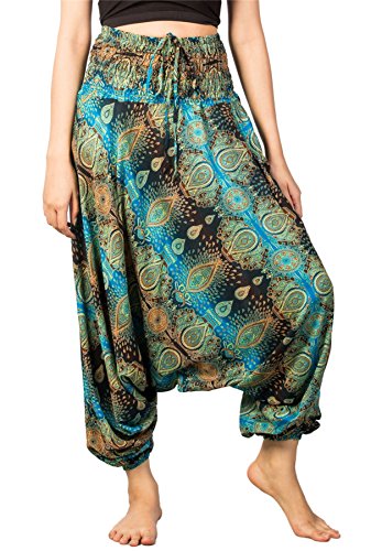 Lofbaz-Jumpsuit-Pantalones-Harem-de-cintura-flor-fruncido-para-Mujeres-Negro-Azul-claro-M-0