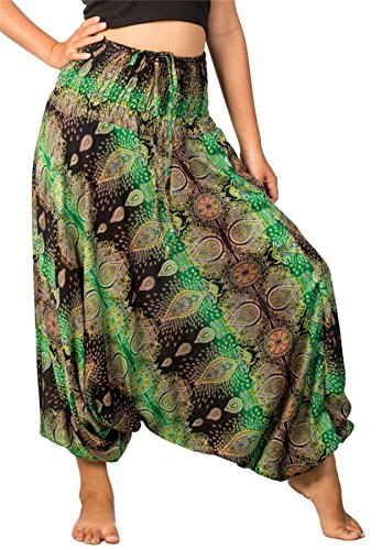 Lofbaz-Jumpsuit-Pantalones-Harem-de-cintura-flor-fruncido-para-Mujeres-Negro-Gris-M-0